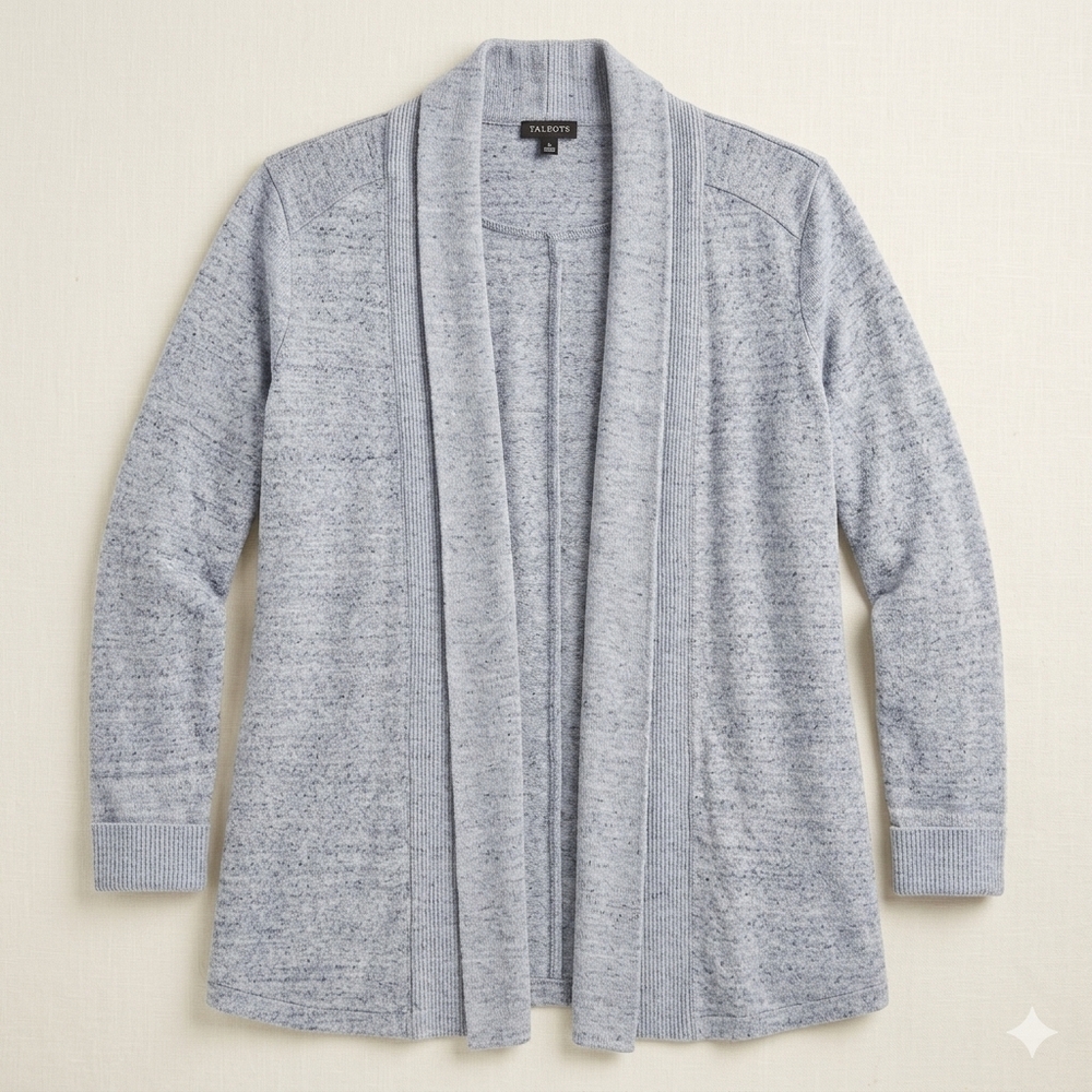 Talbots Blue Gray Textured Open Cardigan 100% Cotton  Sweater Women's 1X #197